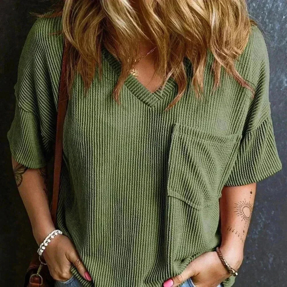 Green Casual Women's Twisted Threaded Short-Sleeved T-Shirt